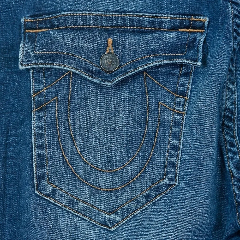True Religion Jeans Mens 44 Fits 42X32 Ricky Relaxed Straight Flap Pocket Denim